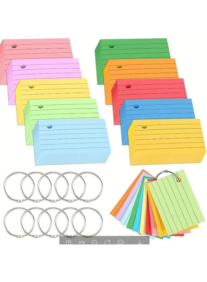 510pcs 3x2 Inch Lined Colored Index Cards with Rings Assorted Colors Study Flashcards - Image 3